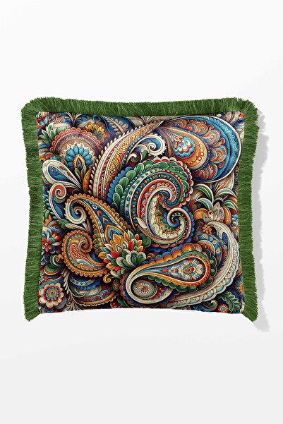 Pilloveland Saçaklı Kırlent Kılıfı Çift Taraflı 43*43 Cm - Paisley