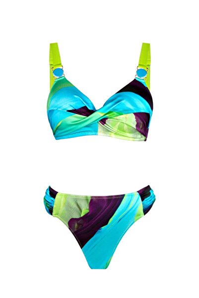 AYYILDIZ 4627 Σετ μπικίνι εφέ σύσφιξης με μπλε πράσινο σχέδιο