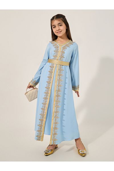 Styli Embellished V Neck Layered Dress