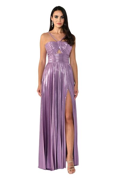 ALFABETA Alfa Beta Rope Strap Front Slit Shiny Chiffon Long Evening Dress