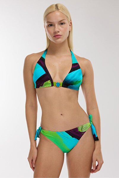 AYYILDIZ 4612 Mavi Yeşil Desenli Bikini Takımı