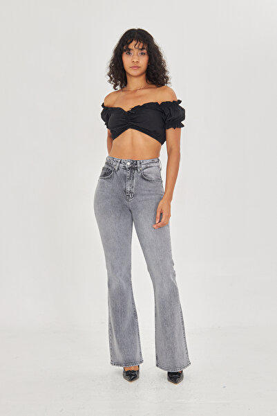 cracpot Kadın Yüksek Bel Cotton Flare Jean Pantolon