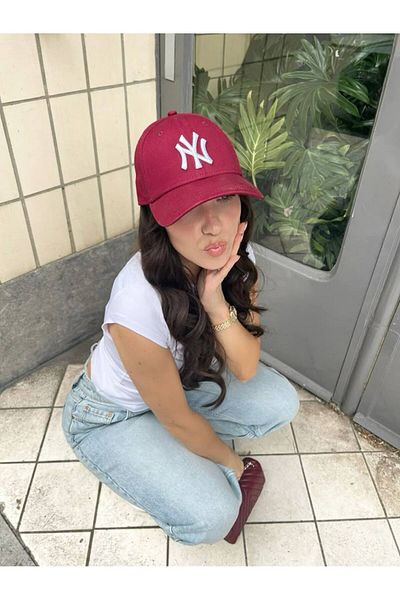 OX-RA Unisex Claret Red Color White Embroidery Ny Embroidered Beyboz Hat