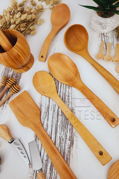 MONTESEV Wooden Wooden Kitchen Spoon Set 18 Pieces Beech, Boxwood and Bamboo Wood Spoons