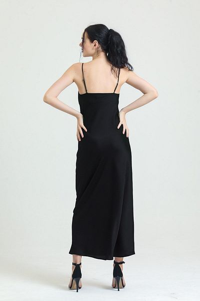 Magic Form Crape Satin Long Nightgown with Open Collar