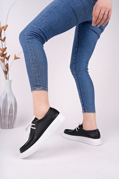 Deripabuc Genuine Leather Black Women's Leather Casual Shoes Trc-9903