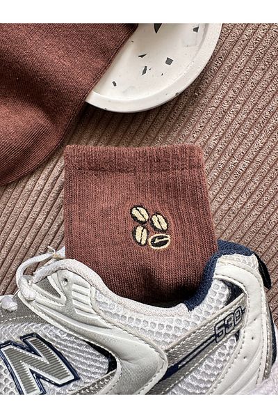 AYDK Coffee Bean Embroidered Single Summer Winter Casual Unisex Socks