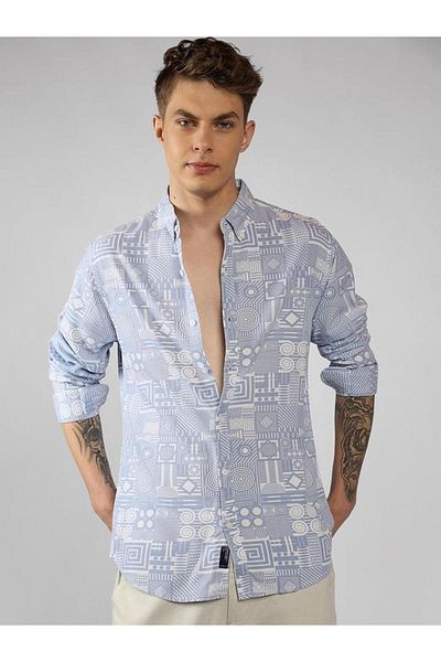 Dennis Lingo By Styli Geometric Print Button-Down Casual Shirt