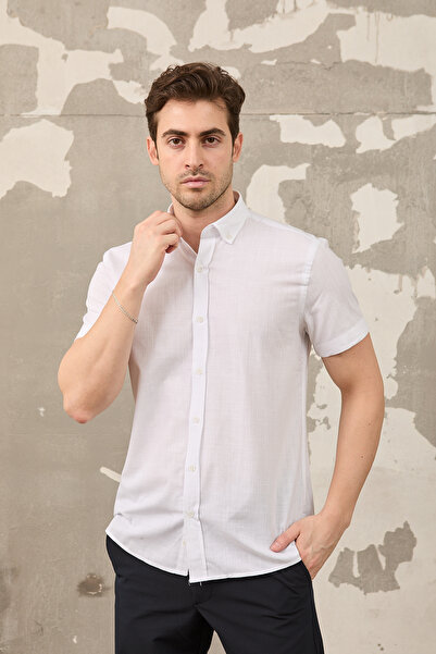 RAVANELLI Cool Keeping Short-Sleeved Solid Flared Cotton Men's Shirt Cairo