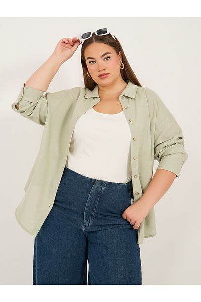 Styli Solid Button Down Oversized Long Sleeve Shirt