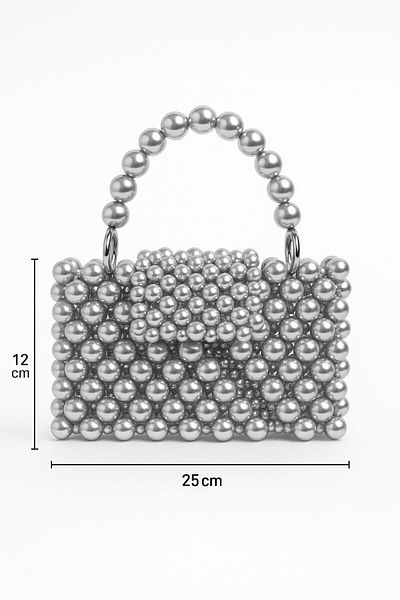 Çantacımstore Γυναικεία βραδινή τσάντα με πέρλες, Silver-Silver Rat