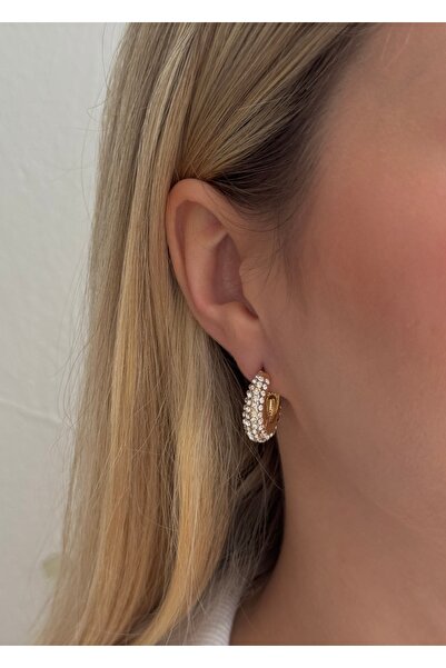 KİLİGİSTANBUL Gold Mini Zirkon Taşlı Halka Küpe