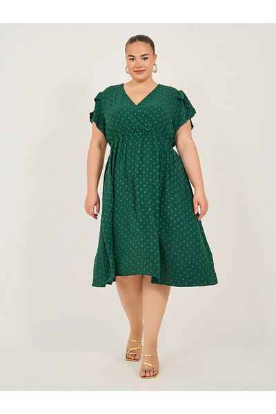 Styli Polka Dot A-Line Ruffled Sleeve Midi Dress