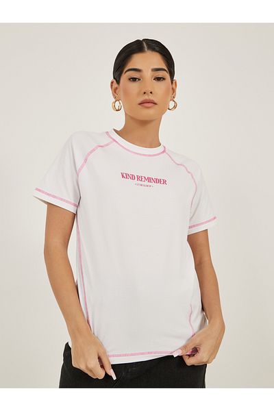 Styli Slogan Print Raglan Sleeves Regular Fit T-Shirt