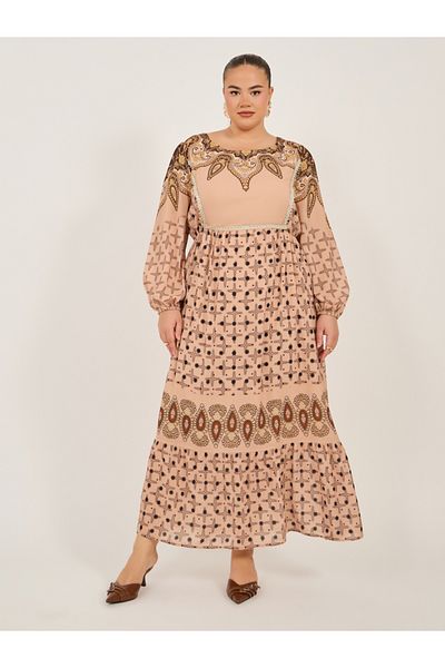 Styli Print Long Sleeves A-Line Maxi Dress