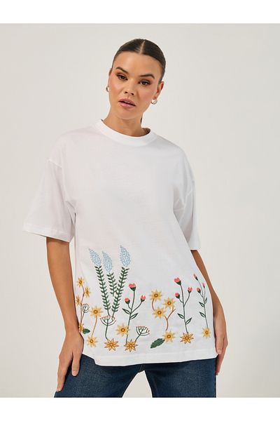 Styli Embroidered Oversized Round Neck T-Shirt