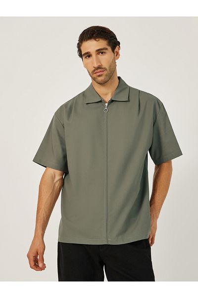 Styli Boxy Fit Linen Blend Zipped Shirt