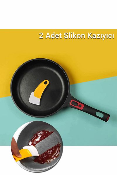 isometric 2 Pieces Silicone Pan Scraper Spatula |   Non-Stick Rubber Cleaning Spatula