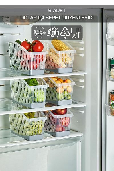 HOMENIVA Luxury Maxi 6 Piece Refrigerator Organizer, In-Cabinet Basket Organizer