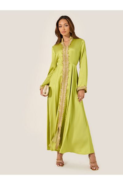 Styli Lace Detail Collared Flared Jalabiya