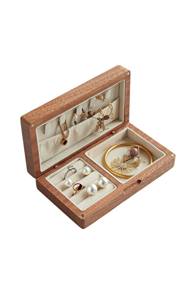 Choice صندوق تخزين مجوهرات محمول من الفلانليت عالي الجودة من خشب الجوز الأسود...