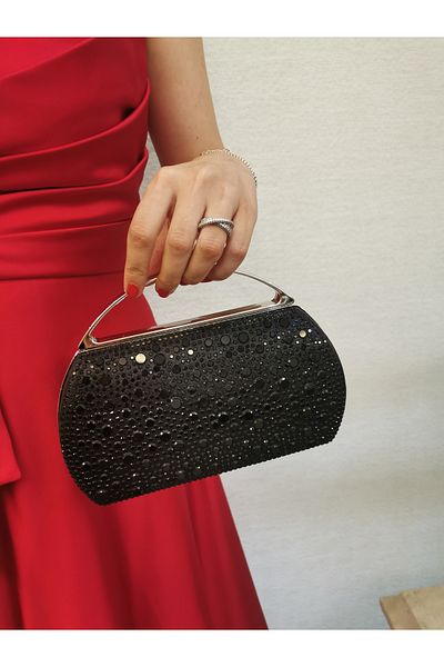 NAZART Γυναικείο πέτρινο μαύρο βραδινό φόρεμα Clutch Chain λουράκι Χέρι Νυχτερινή τσάντα ώμου αρραβώνων γάμου