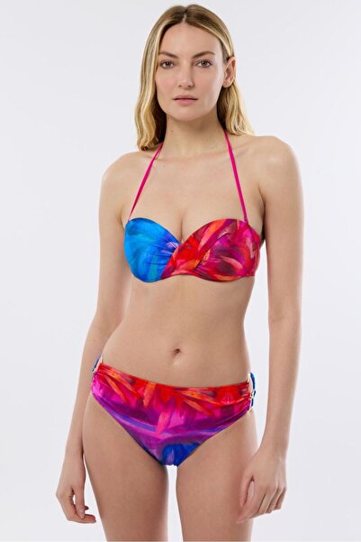 AYYILDIZ 4600 Purple Fuchsia Patterned Strapless Bikini Set