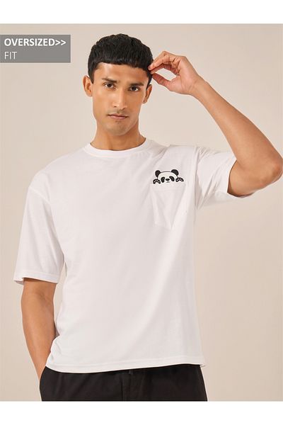 Styli Panda Graphic Print Pocket Detail Oversized T-Shirt