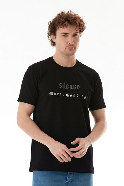 Fulla Moda Μπλουζάκι με κεντητό κείμενο Silence