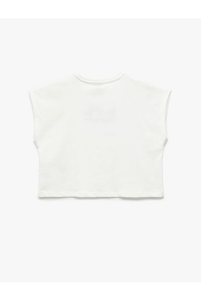Koton Embroidery Detailed Short Sleeve Crew Neck Cotton Crop T-Shirt