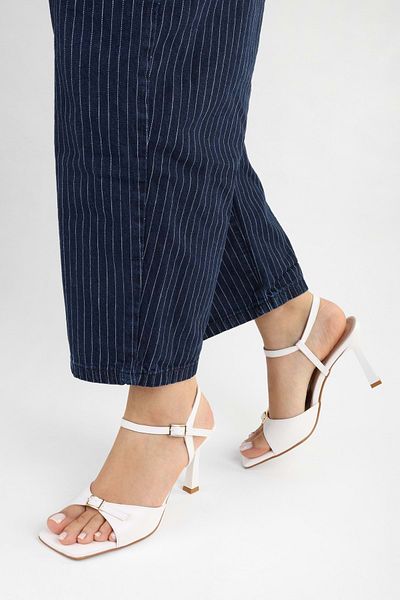 Shoeberry Women's Lucien White Skin Belt Buckle Heeled Shoes