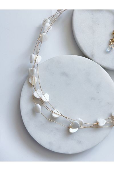 CHARMLUCKY Mother of Pearl Heart Wire Choker Necklace