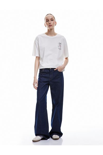 Koton Short Sleeve Crew Neck Cotton Back Printed Oversize T-Shirt
