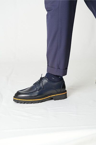 TETRİ Palpito Model Genuine Leather Handmade Navy Blue Men's Casual Shoes
