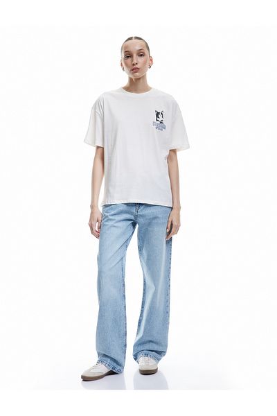 Koton Short Sleeve Crew Neck Cotton Cat Printed Oversize T-Shirt