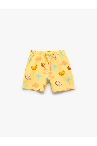 Koton Fruit Printed Tie Waist Cotton Shorts