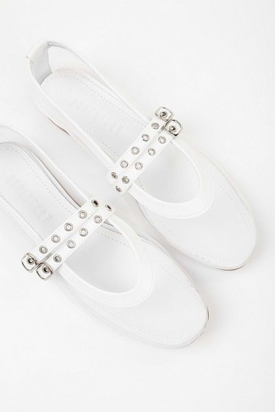 Shoeberry Women's Melu White Tulle Double Buckle Ballerinas