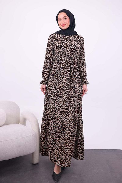 benguen Φόρεμα Hijab με σχέδιο Leopard Μοντέλο No: 4858