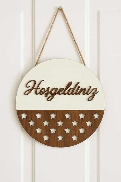 metora Welcome Written Door Ornament 3mm 2 Layers Mdf, Wooden Patterned Decorative Entrance Board