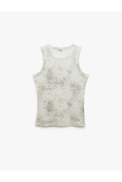 Koton Cotton Sleeveless Slim Fit Metallic Printed Halter Neck Tank Top