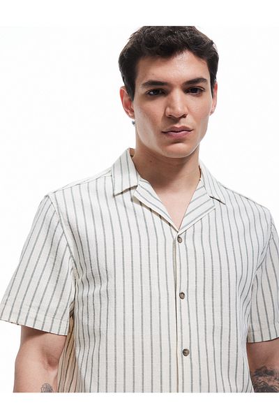 Koton Short Sleeve Regular Fit Turn-Down Collar Cotton Striped Shirt