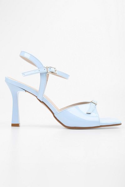 Shoeberry Women's Lucien Baby Blue Patent Leather Belt Buckle Heeled Shoes