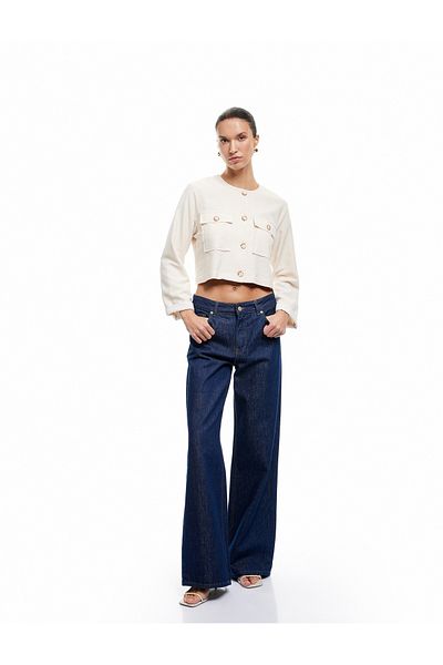 Koton Viscose Fabric Long Sleeve Covered Pocket Detailed Crew Neck Jacket