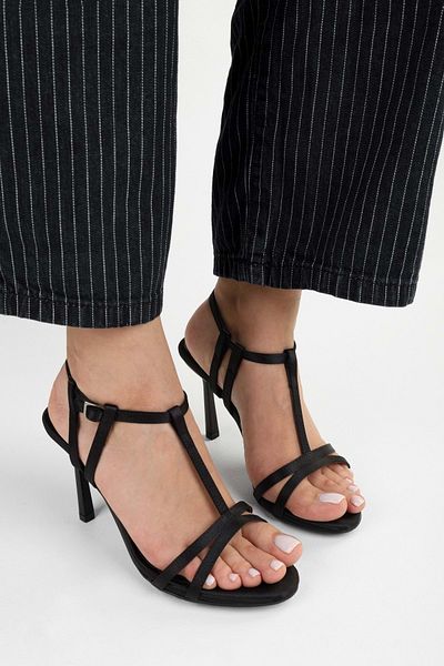 Shoeberry Women's Pace Black Satin Heeled Shoes