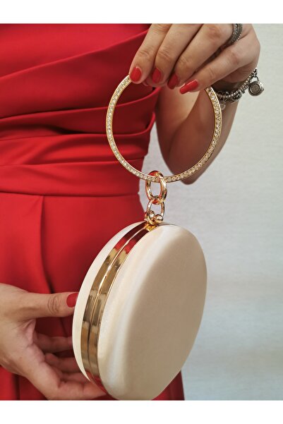 NAZART Women's Satin Skin Round Evening Dress Clutch Portfolio Bag