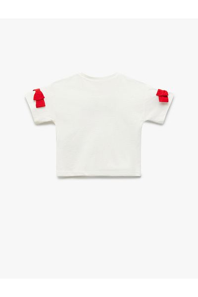 Koton Cotton Bow Crew Neck Short Sleeve T-Shirt