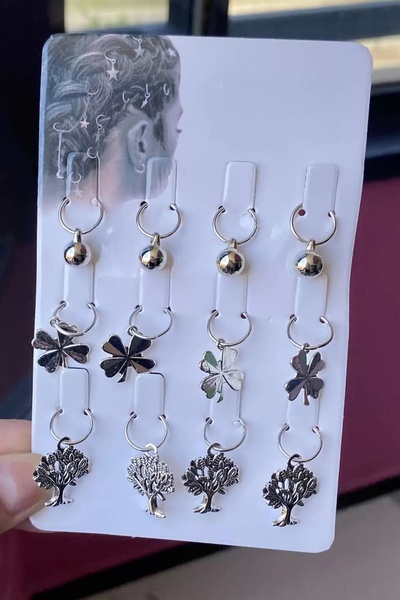 TakıDolabı Cercei de păr cu 12 figuri de trifoi și copac de culoare argintie