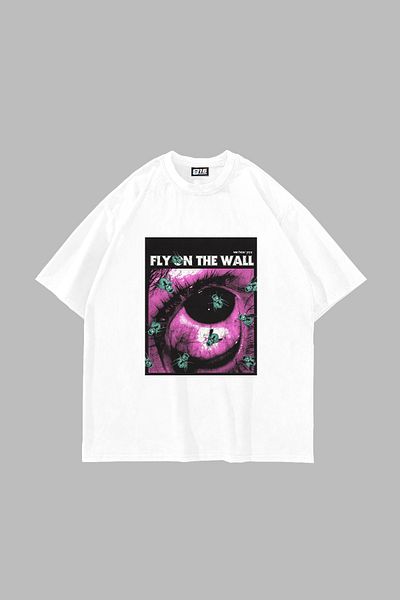 Sekizbiraltı Fly On The Wall Printed Oversize Unisex Λευκό Tshirt