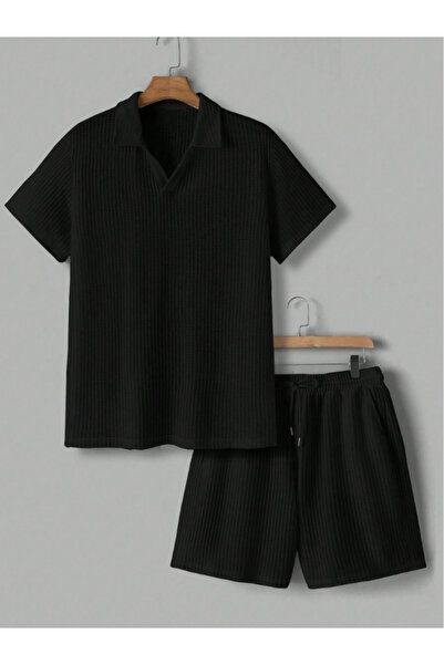 MOONBULL Ανδρικό μπλουζάκι με γιακά πόλο από ύφασμα Crinkle-Σορτς