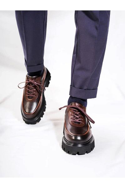 TETRİ Strong Model Genuine Leather Handmade Men's Brown Casual Shoes